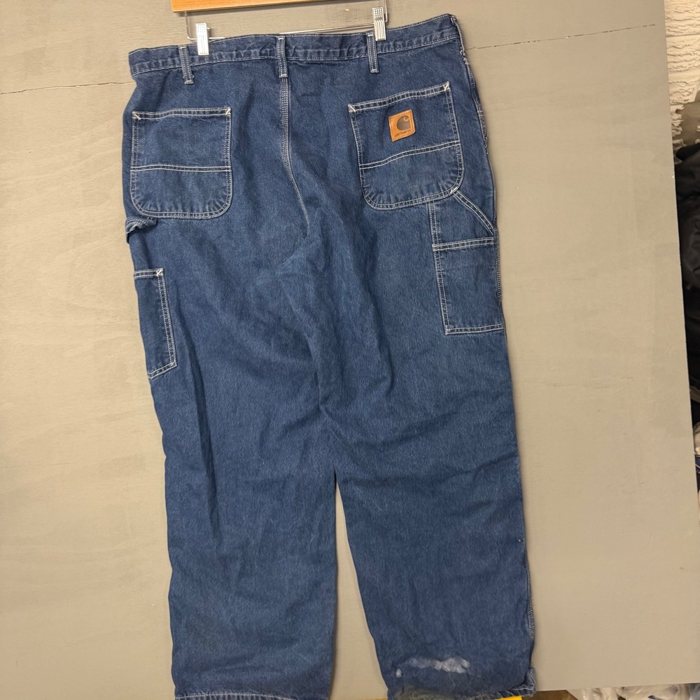 Carhartt B14 DST‎ Flannel Lined Carpenter Jeans Mens 42x30 Blue Denim Dungaree - Picture 2 of 6
